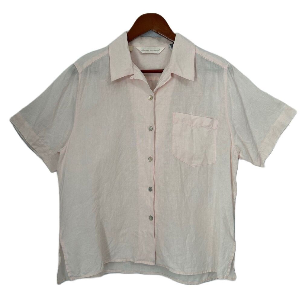 Peter Martin Camp Shirt Women 12 Pale Pink Irish Linen Vintage Cottage Preppy